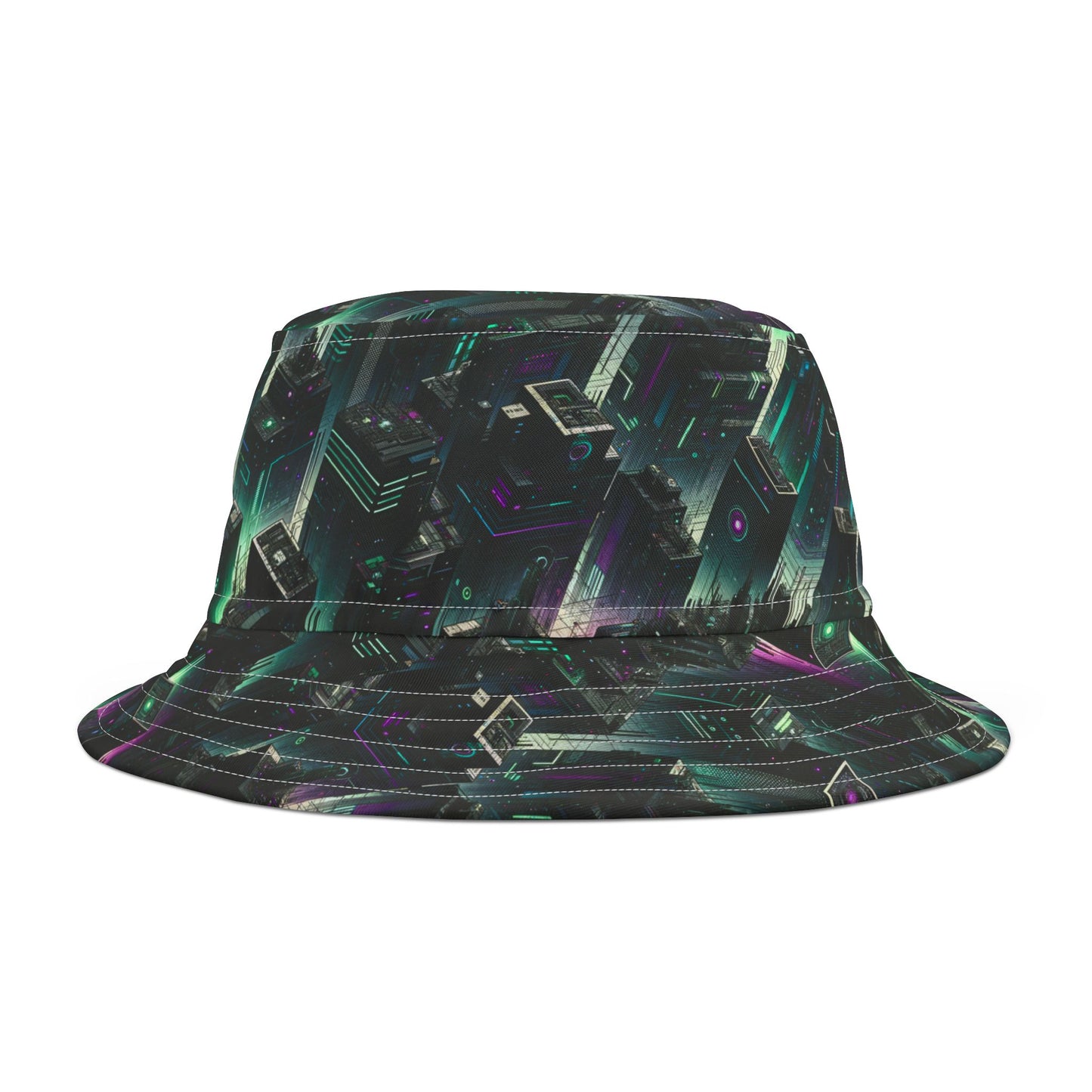 Tech Noir Aesthetics Tech-Forward Urban Dystopia Bucket Hat - 8404 Design-44