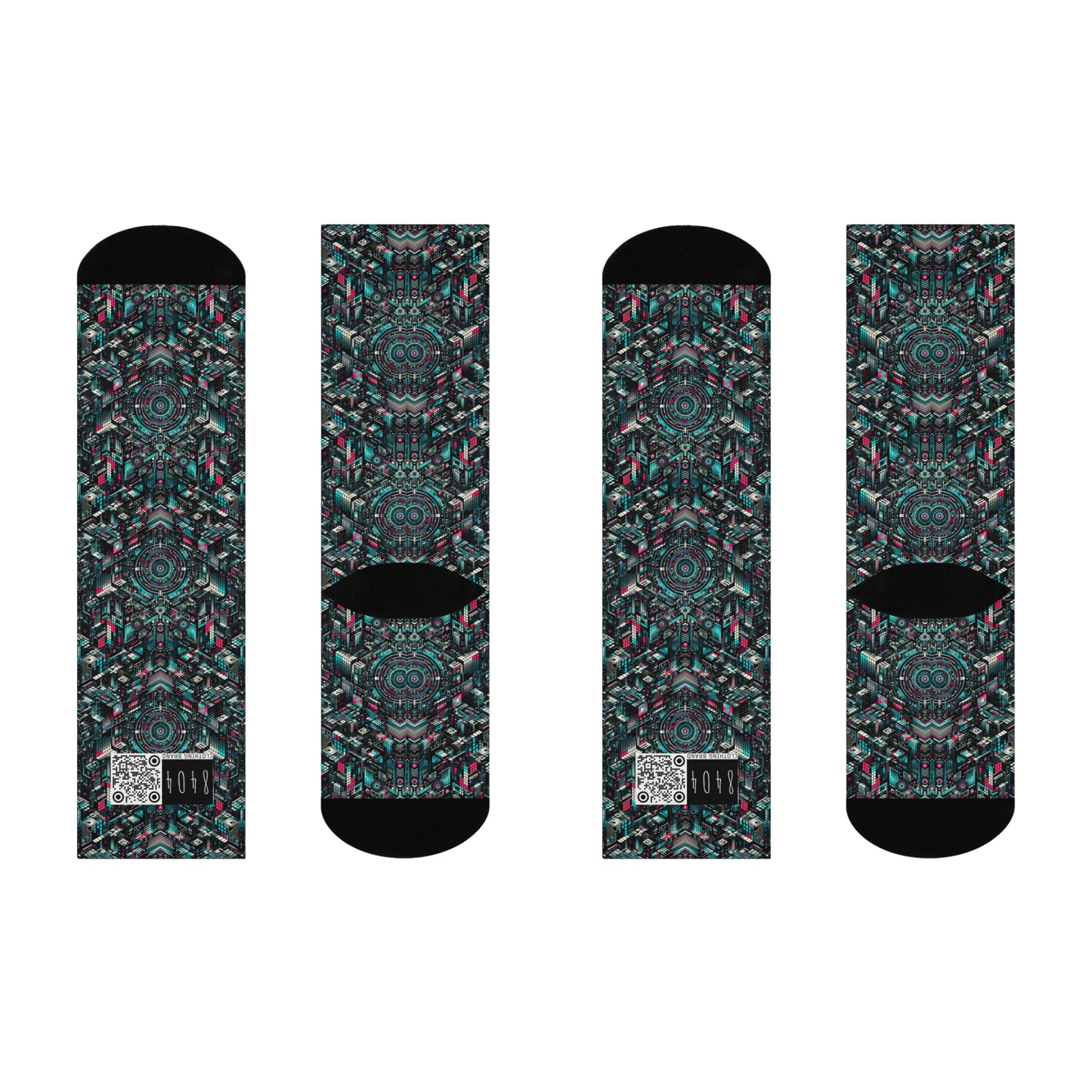 Digital Rebellion Tech-Inspired Streetwear Cushioned Crew Socks - 8404 Design-54