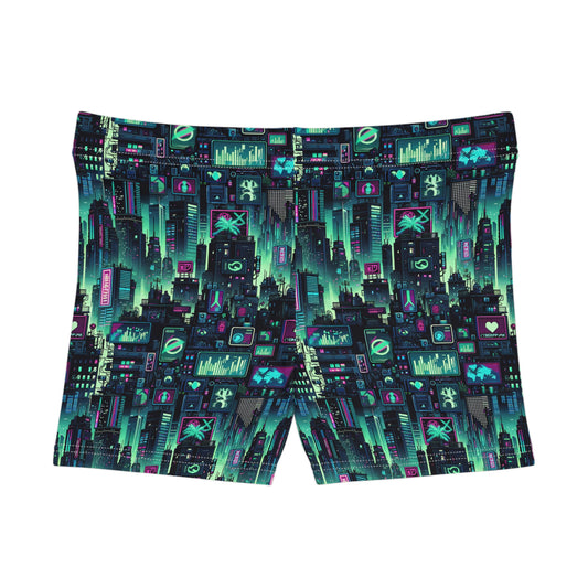 Tech Noir Graphics Futuristic Cyberpunk Women's Shorts - 8404 Design-52