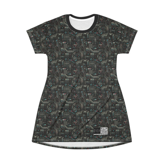 Tech Noir Aesthetics Sleek Tech Streetwear T-Shirt Dress - 8404 Design-52
