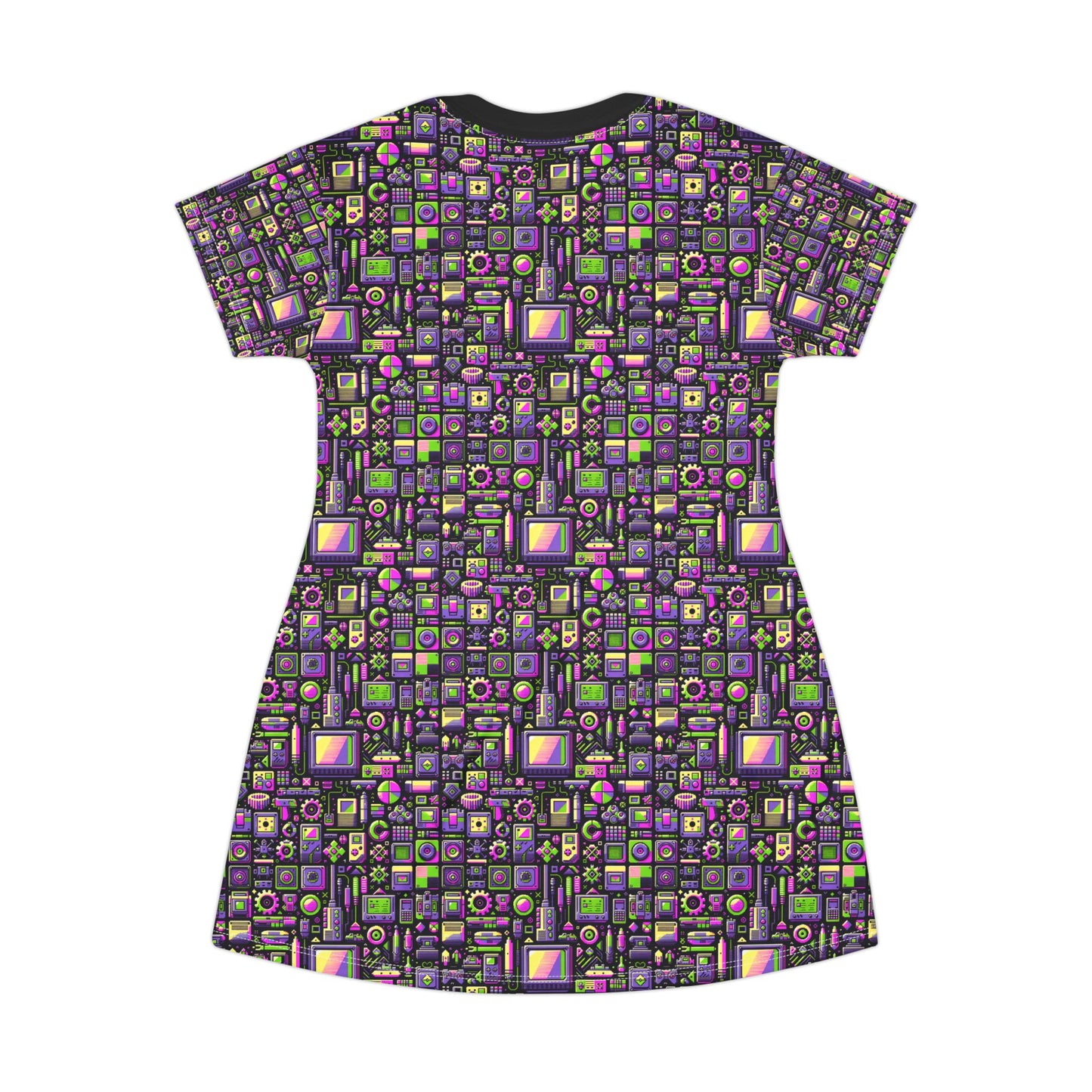 Digital Nostalgia Remix Modern Vintage Fusion T-Shirt Dress - 8404 Design-67
