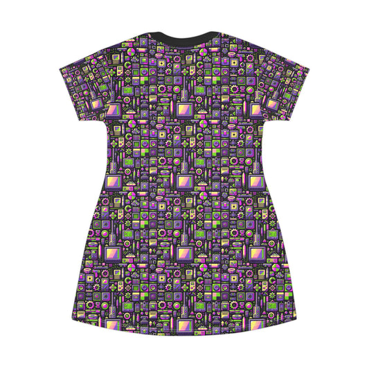 Digital Nostalgia Remix Modern Vintage Fusion T-Shirt Dress - 8404 Design-67