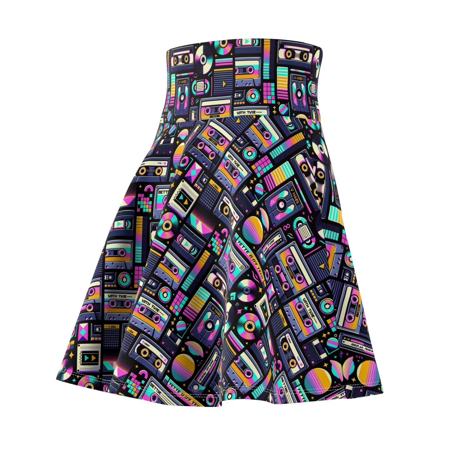 Digital Nostalgia Tech-Inspired Retro Fusion Women's Skater Skirt - 8404 Design-48