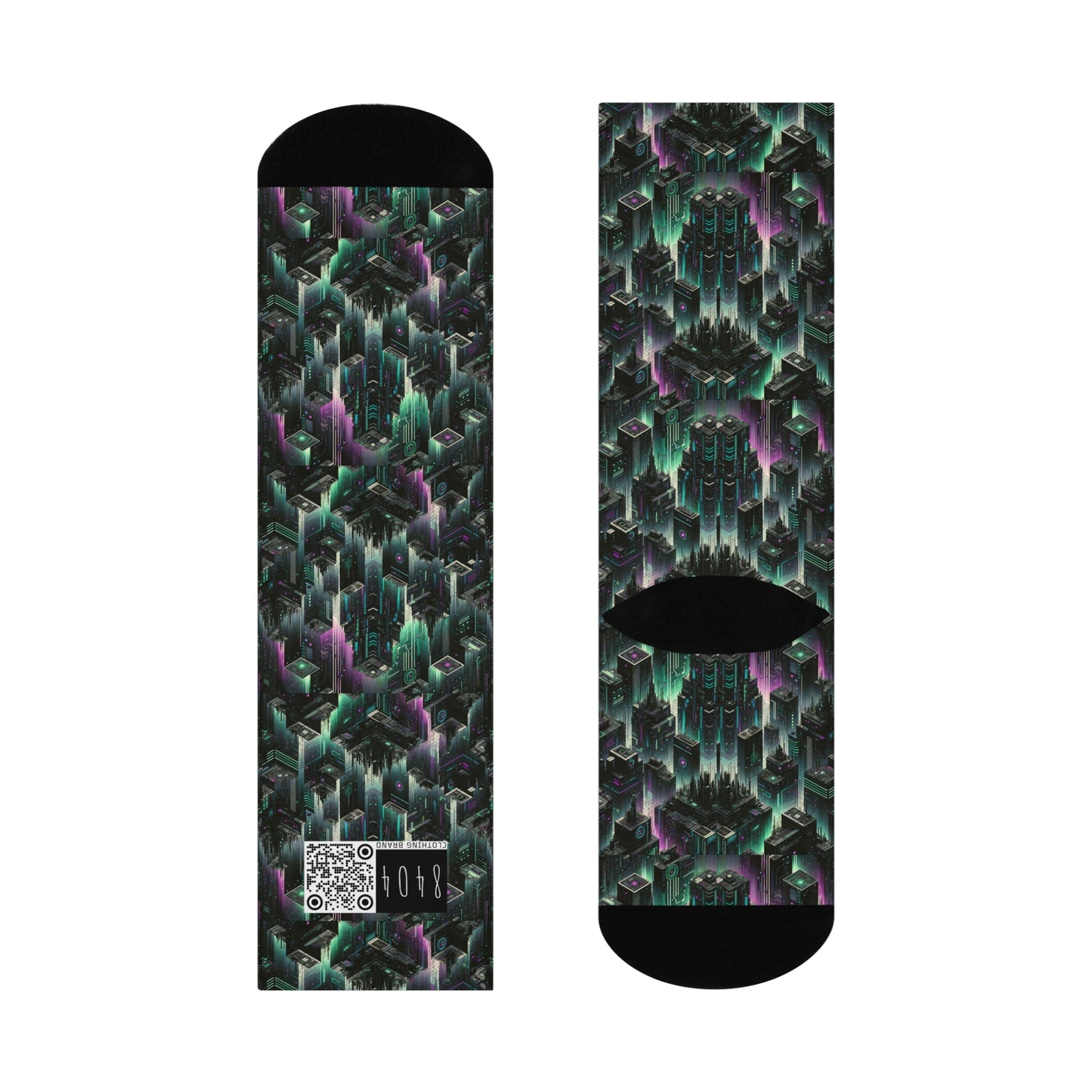 Tech Noir Aesthetics Tech-Forward Urban Dystopia Cushioned Crew Socks - 8404 Design-44