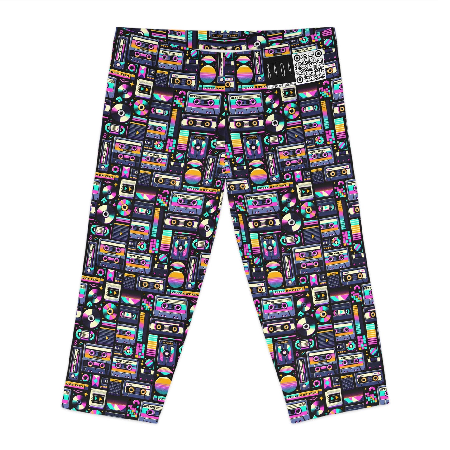 Digital Nostalgia Tech-Inspired Retro Fusion Women's Capri Leggings - 8404 Design-48