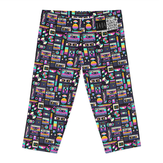 Digital Nostalgia Tech-Inspired Retro Fusion Women's Capri Leggings - 8404 Design-48