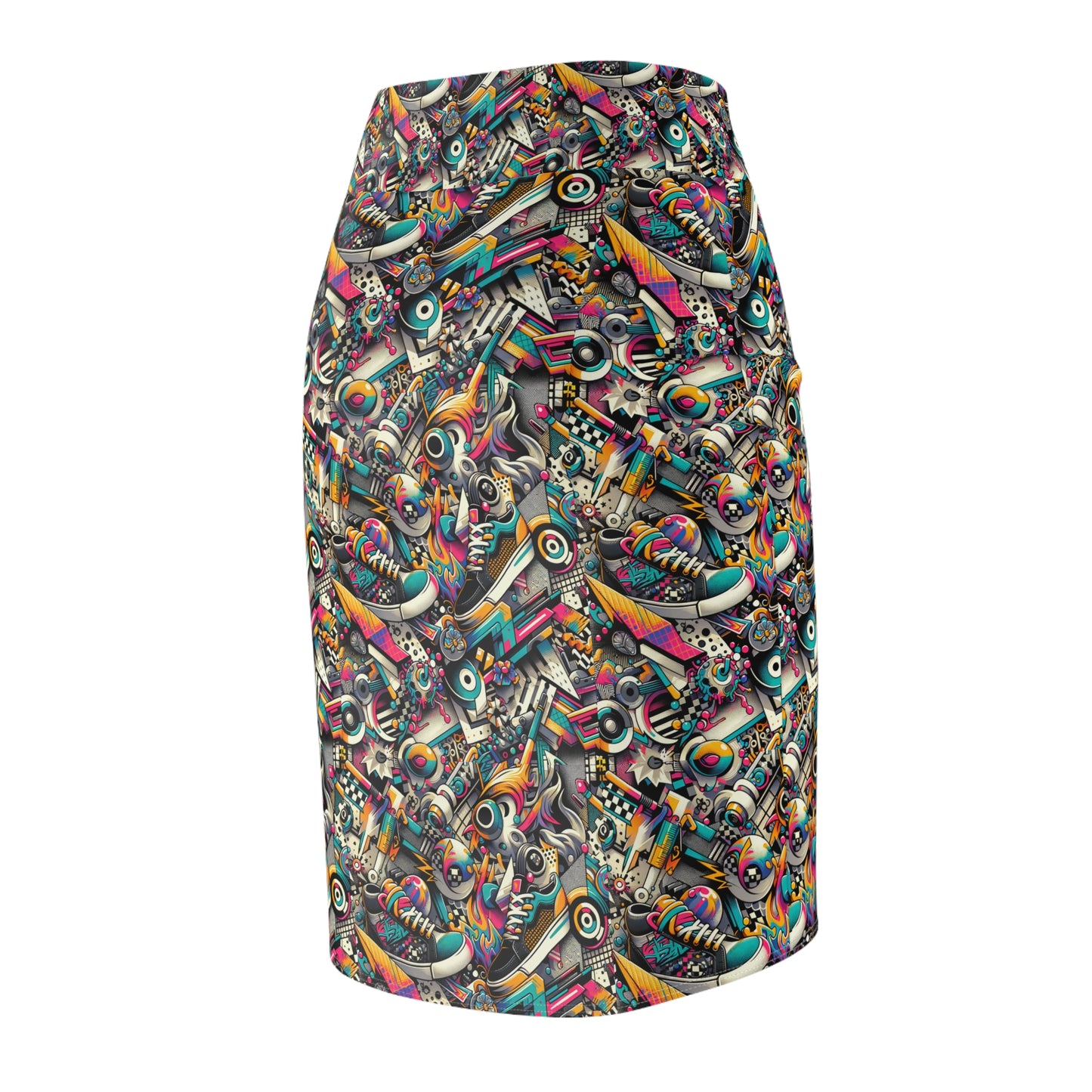 Urban Graffiti Fusion Eclectic Street Art Meets Modern Tech Culture Women's Pencil Skirt - 8404 Design-55
