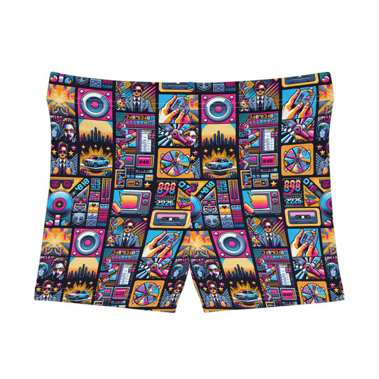 Digital Pop Culture Mashup Maximalist Pop Women's Shorts - 8404 Design-52
