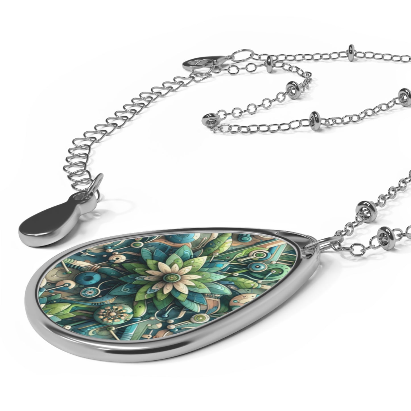 Digital Nature Fusion Tech-Inspired Nature Harmony Oval Necklace - 8404 Design-44