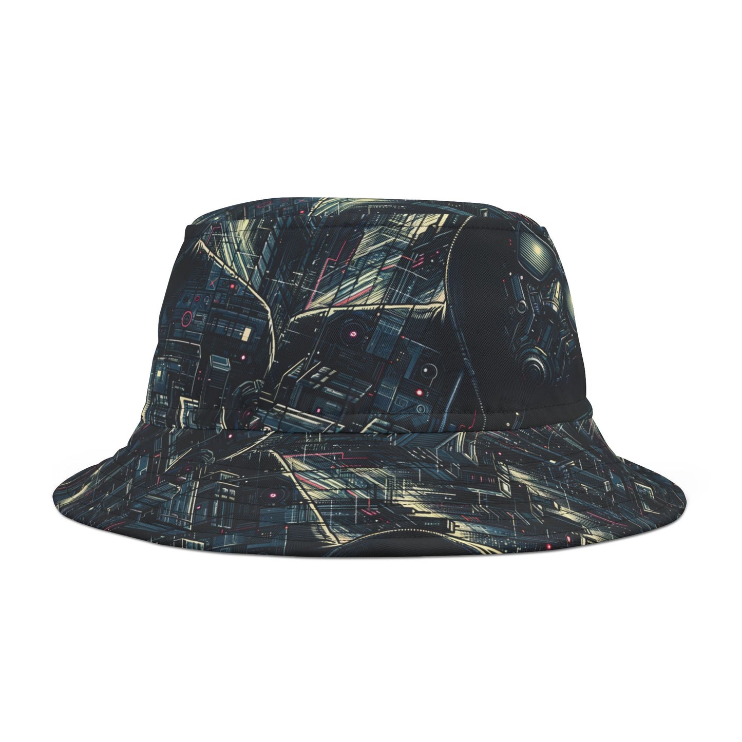 Tech Noir Aesthetics Sleek Tech Streetwear Bucket Hat - 8404 Design-56
