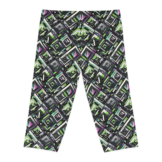 Retro Futurism Graphics Tech-Forward Streetwear Women's Capri Leggings - 8404 Design-48