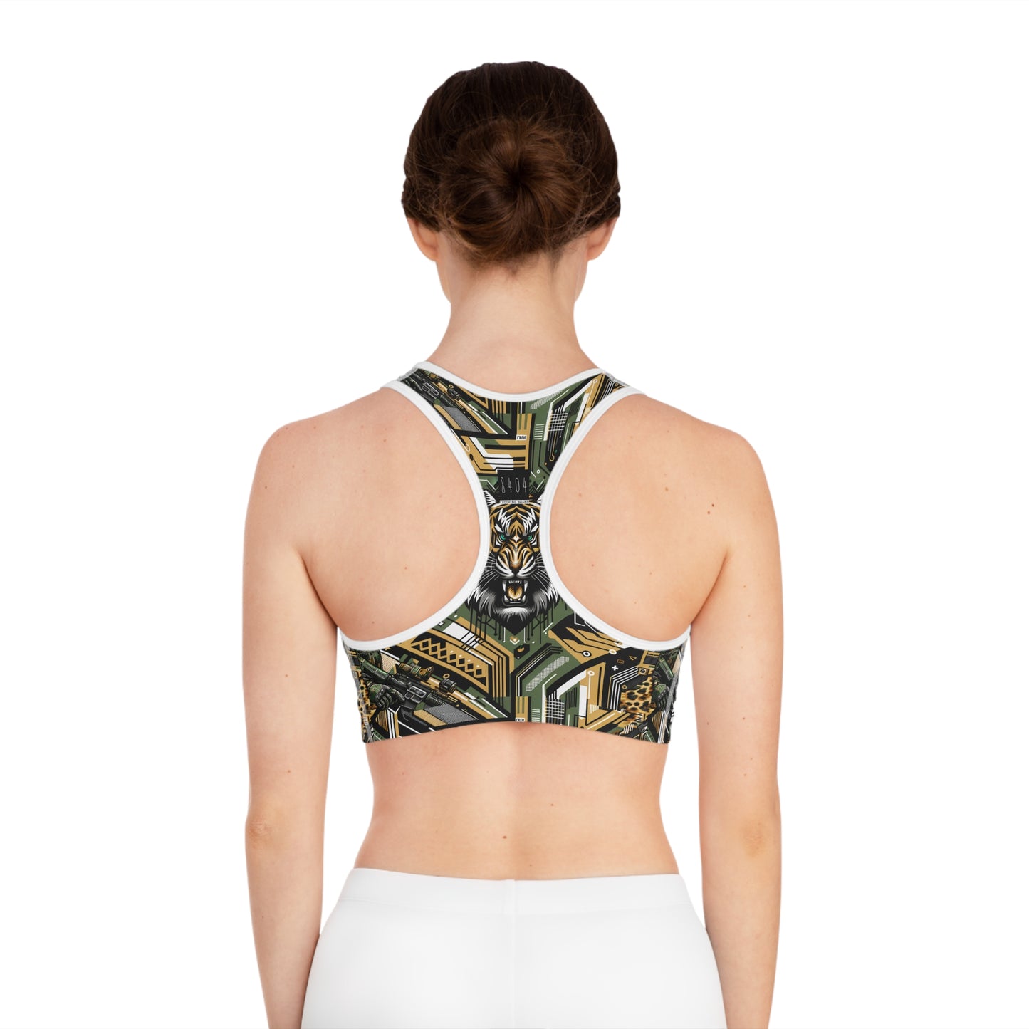 Neo-Camo Fusion Tech-Forward Streetwear Sports Bra - 8404 Design-58