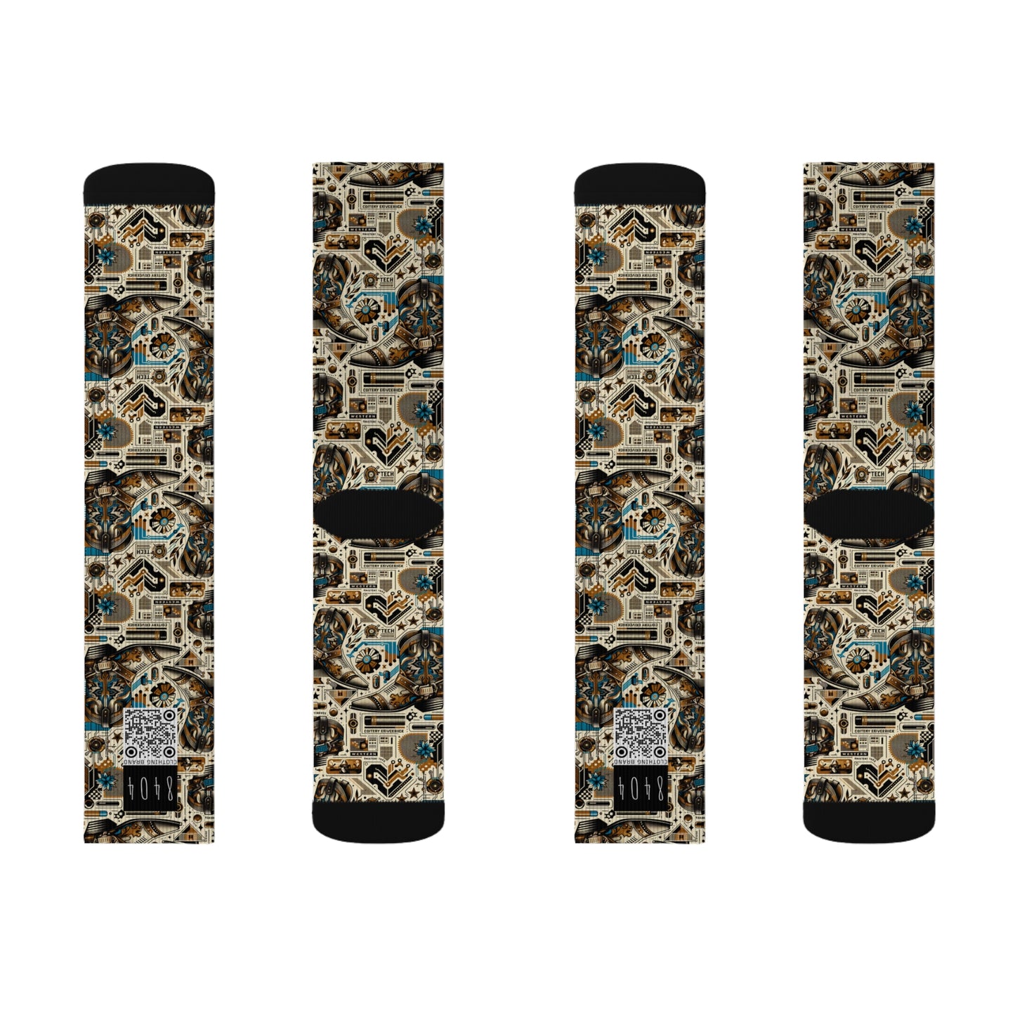 Digital Cowboy Chic Tech-Infused Western Fusion Sublimation Socks - 8404 Design-45