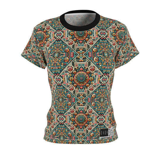 Cultural Fusion Tech Blend of Cultural Heritage With Tech-Inspired Elements Women's Cut & Sew Tee - 8404 Design-74