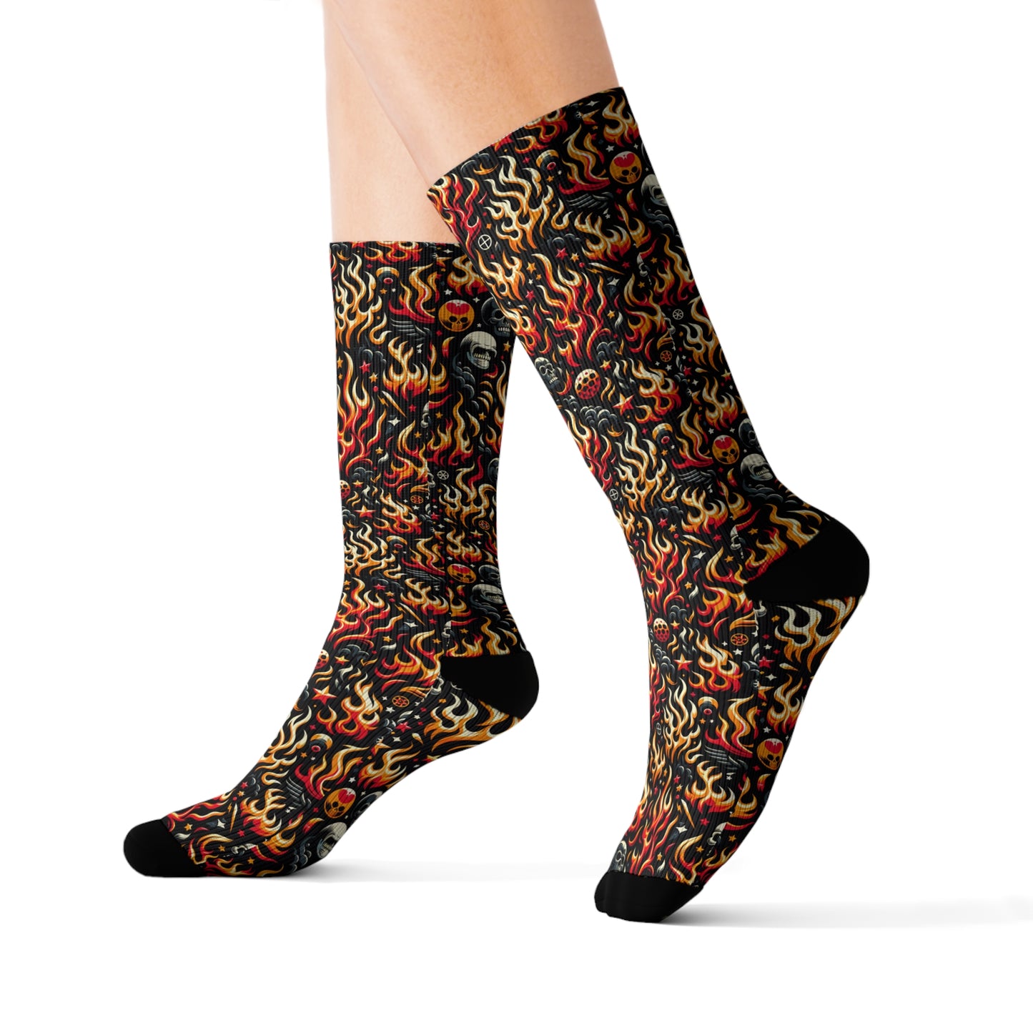 Flame Graphics Maximalist Streetwear Sublimation Socks - 8404 Design-76
