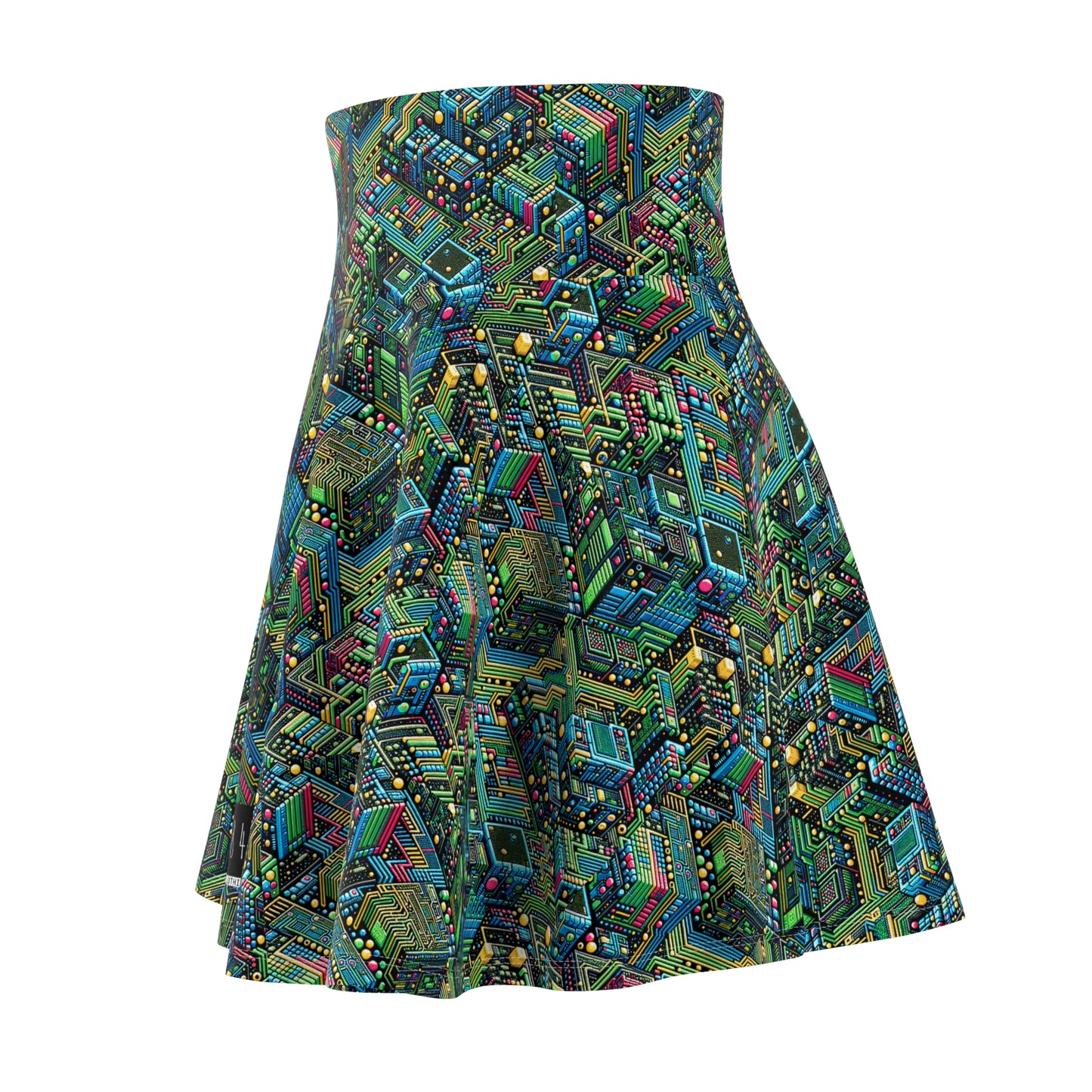 Digital Nomad Chic Cyberpunk Tech Women's Skater Skirt - 8404 Design-56