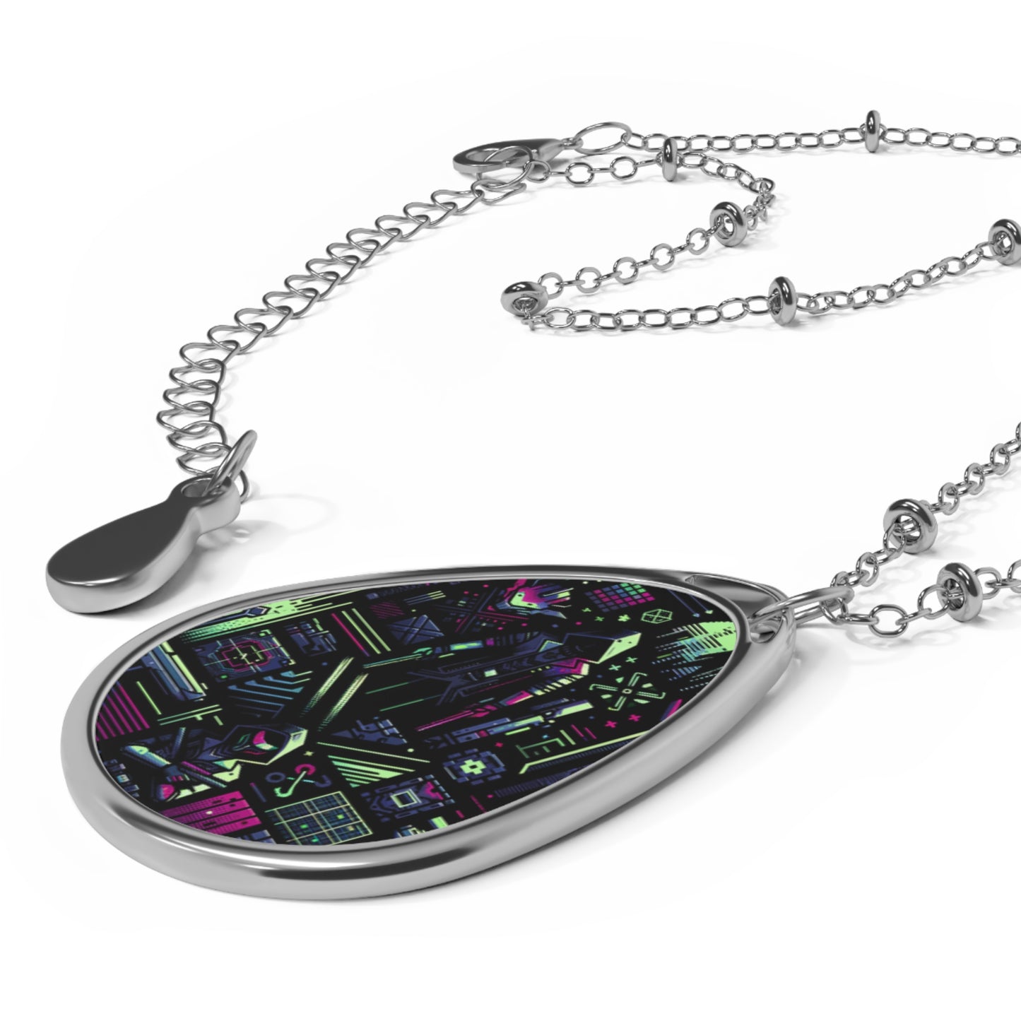 Tech Noir Futuristic Cyberpunk Oval Necklace - 8404 Design-63