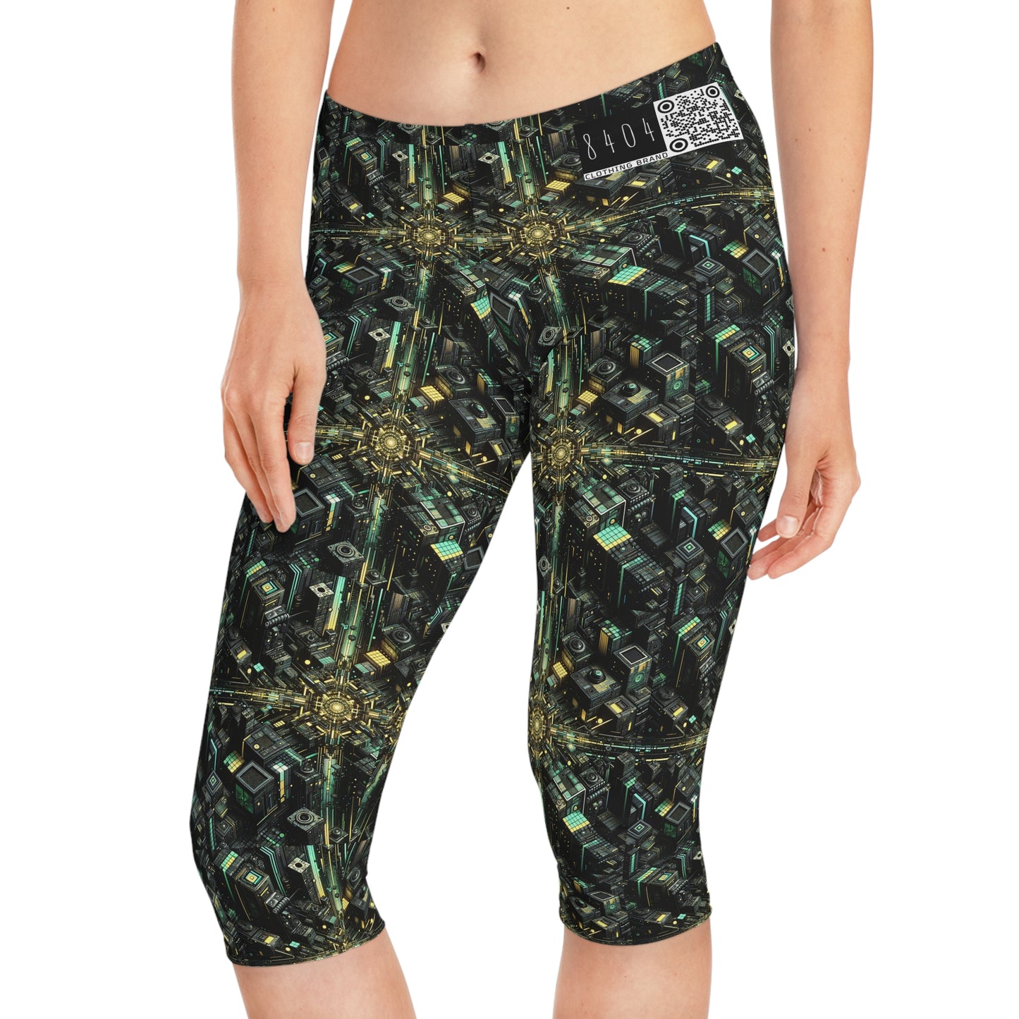 Tech Noir Graphics Tech-Inspired Streetwear Women's Capri Leggings - 8404 Design-66