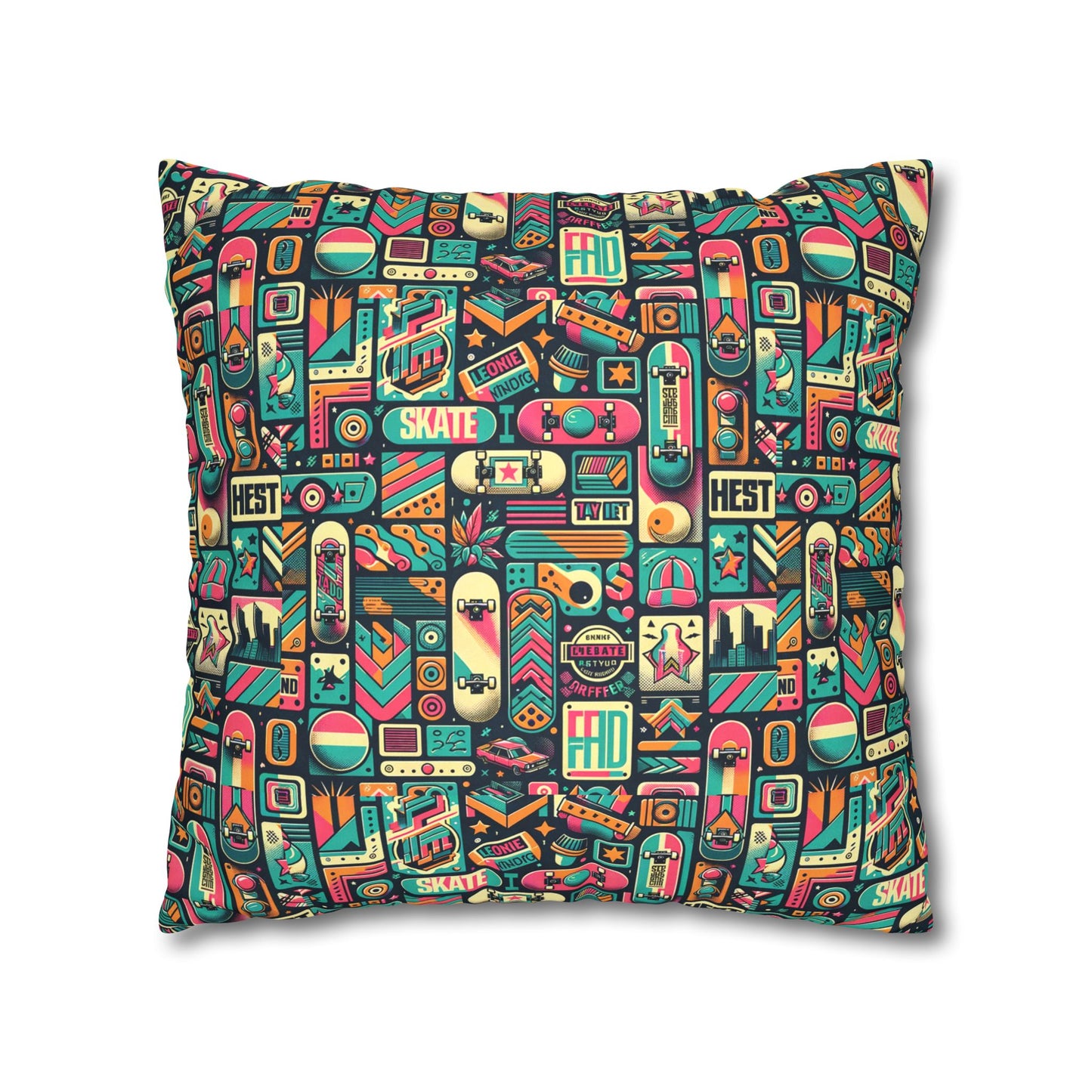 Skate Culture Revival Urban Retro Cool Faux Suede Square Pillowcase - 8404 Design-61