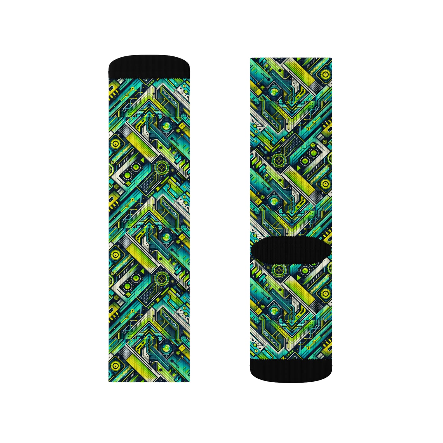 Tech-Infused Neon Tech-Forward Streetwear Sublimation Socks - 8404 Design-52