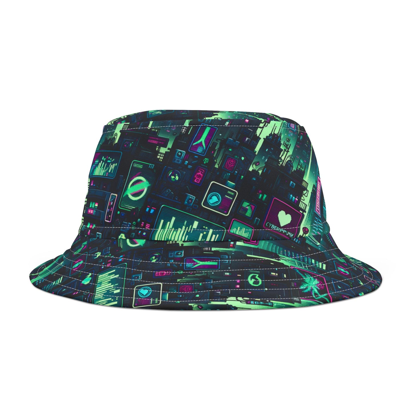 Tech Noir Graphics Futuristic Cyberpunk Bucket Hat - 8404 Design-52