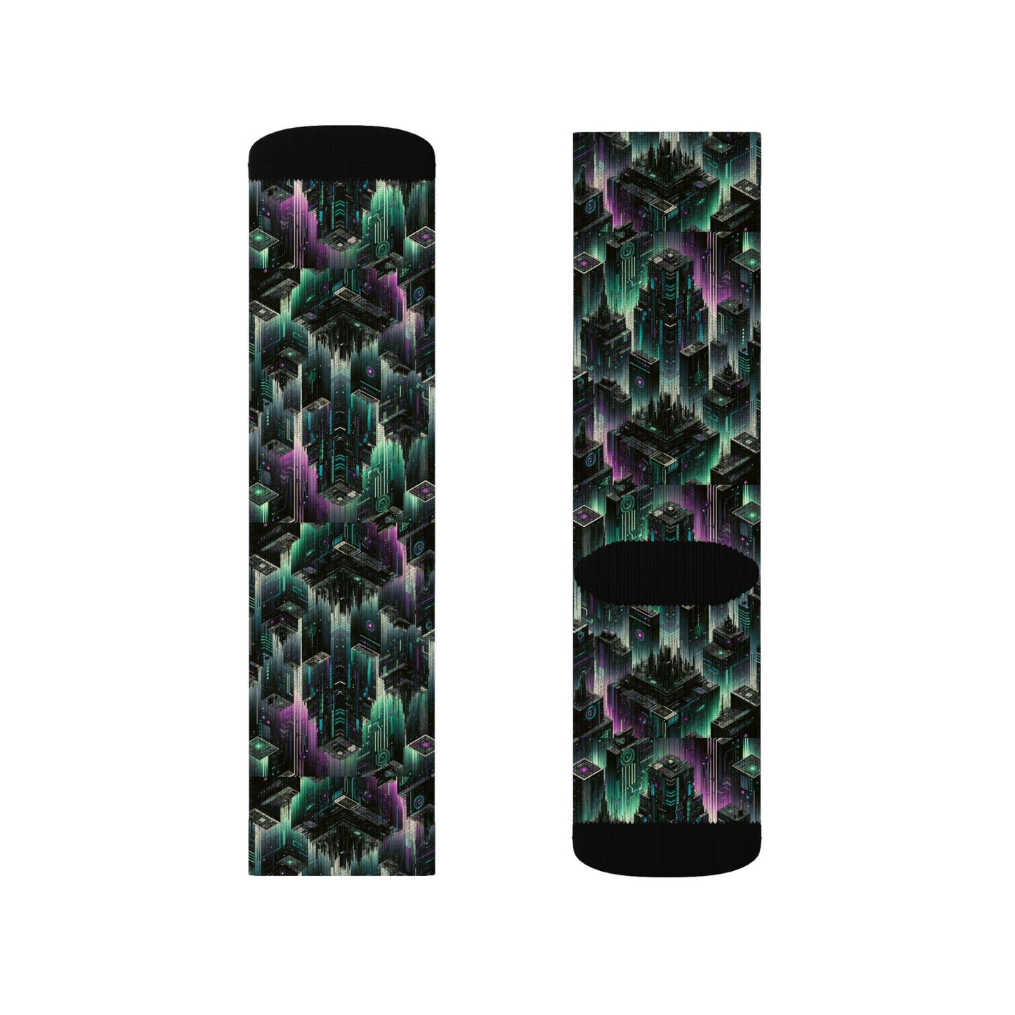 Tech Noir Aesthetics Tech-Forward Urban Dystopia Sublimation Socks - 8404 Design-44