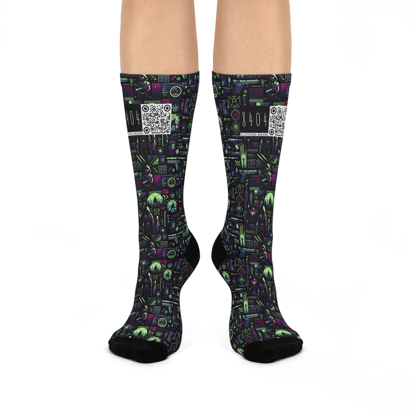 Tech Noir Futuristic Cyberpunk Cushioned Crew Socks - 8404 Design-63