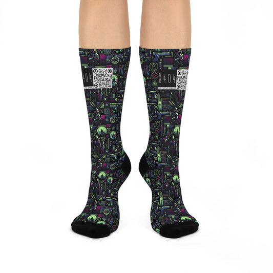 Tech Noir Futuristic Cyberpunk Cushioned Crew Socks - 8404 Design-63