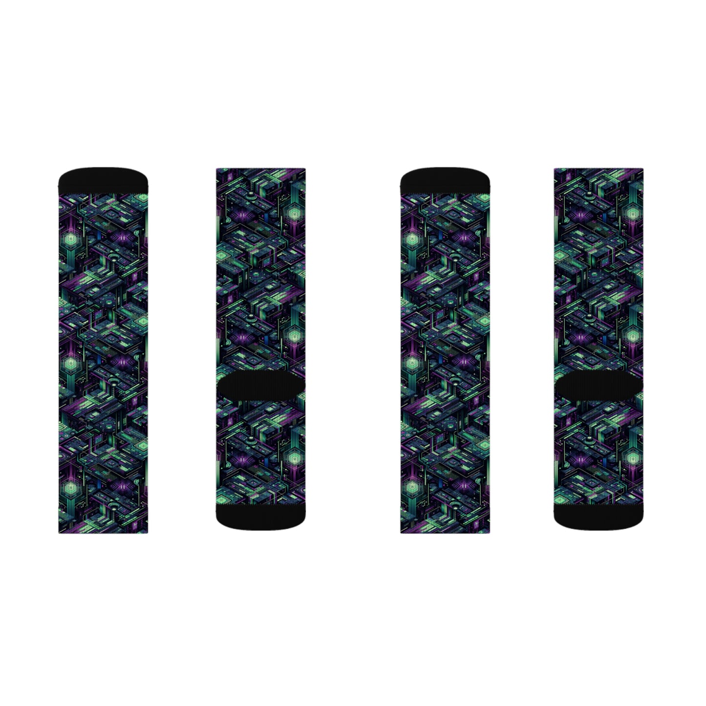 Tech Noir Aesthetics Tech-Forward Urban Dystopia Sublimation Socks - 8404 Design-43