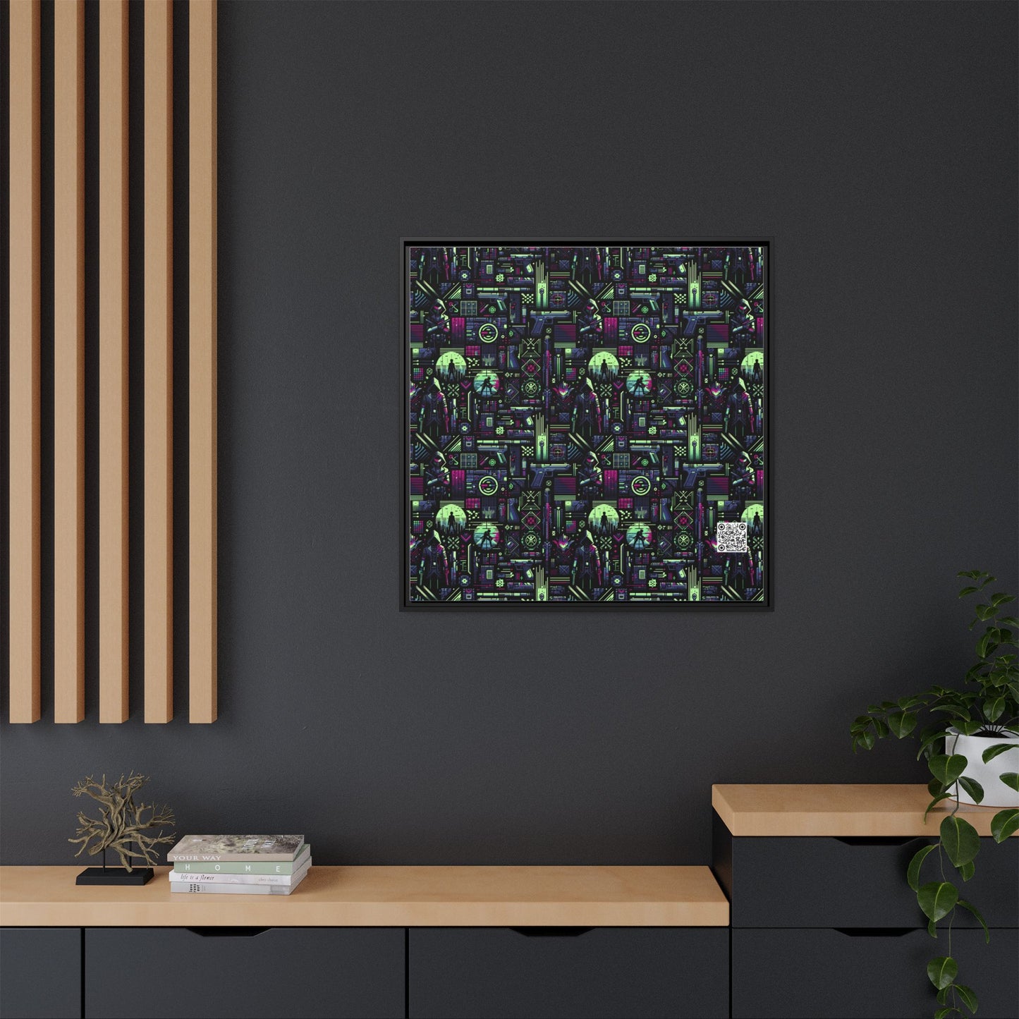Tech Noir Futuristic Cyberpunk Matte Canvas, Framed (multi-Color) - 8404 Design-63 A