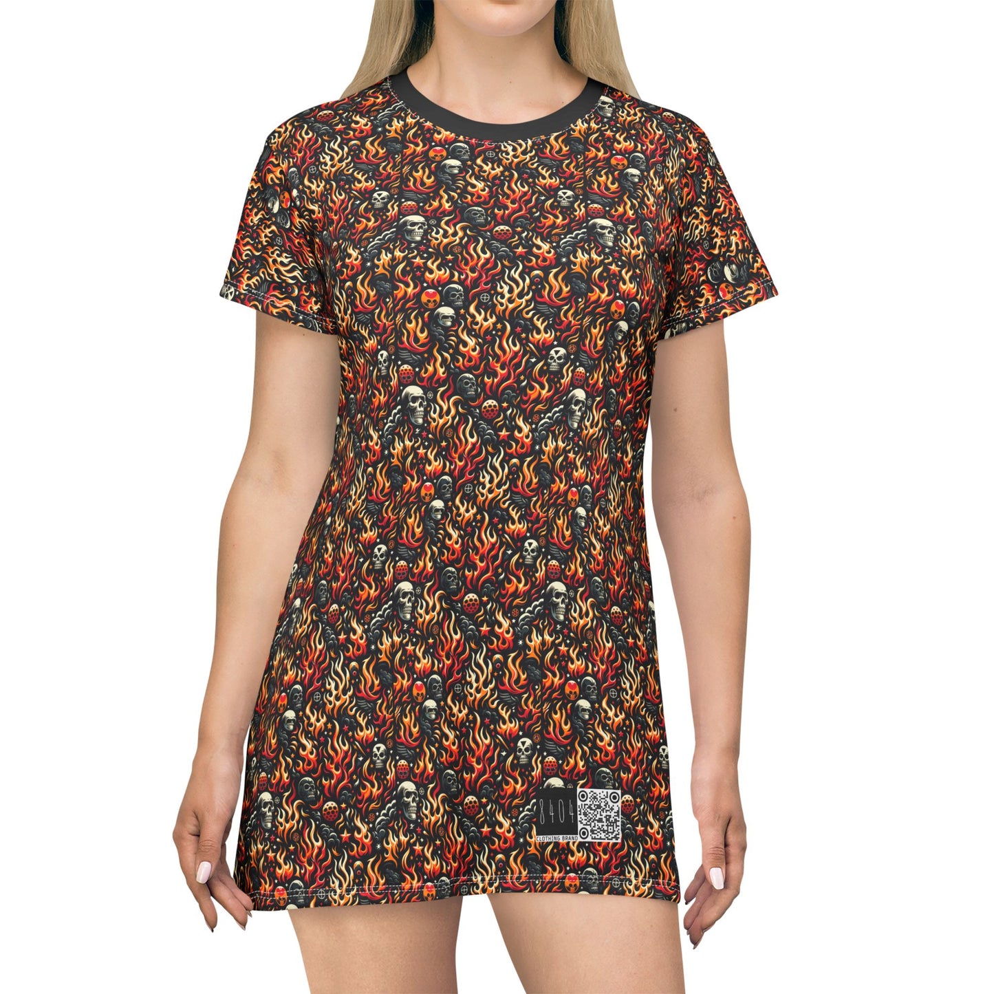 Flame Graphics Maximalist Streetwear T-Shirt Dress - 8404 Design-76