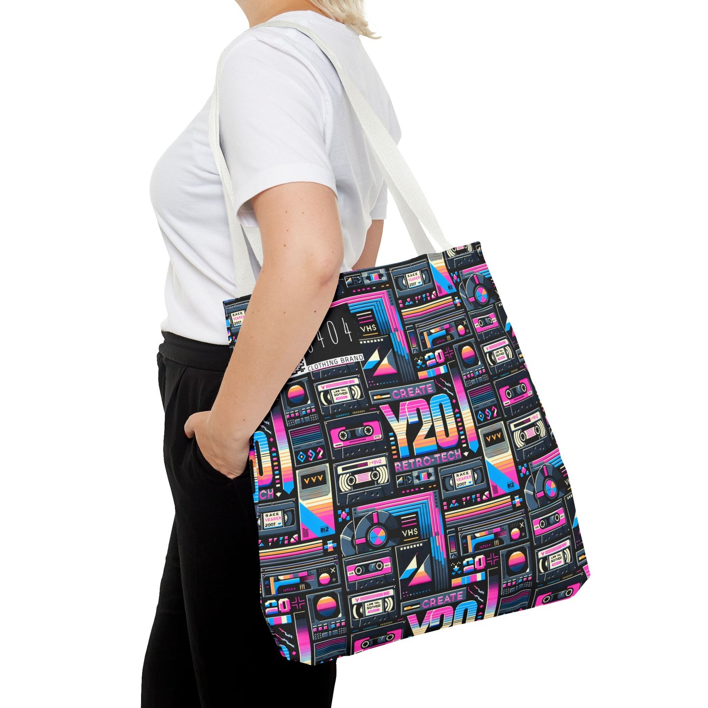 Digital Nostalgia Tech-Inspired Retro Fusion Tote Bag - 8404 Design-65