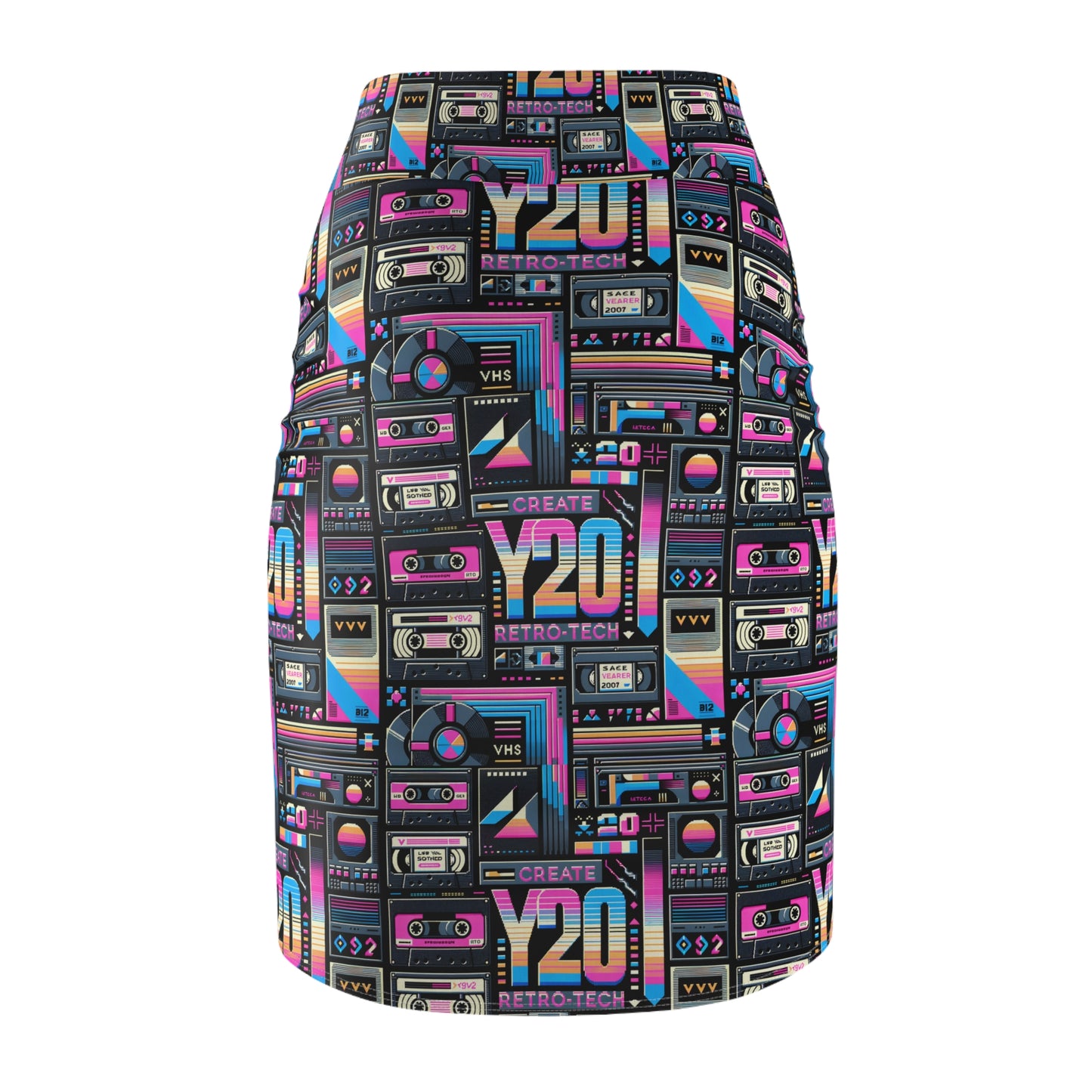 Digital Nostalgia Tech-Inspired Retro Fusion Women's Pencil Skirt - 8404 Design-65
