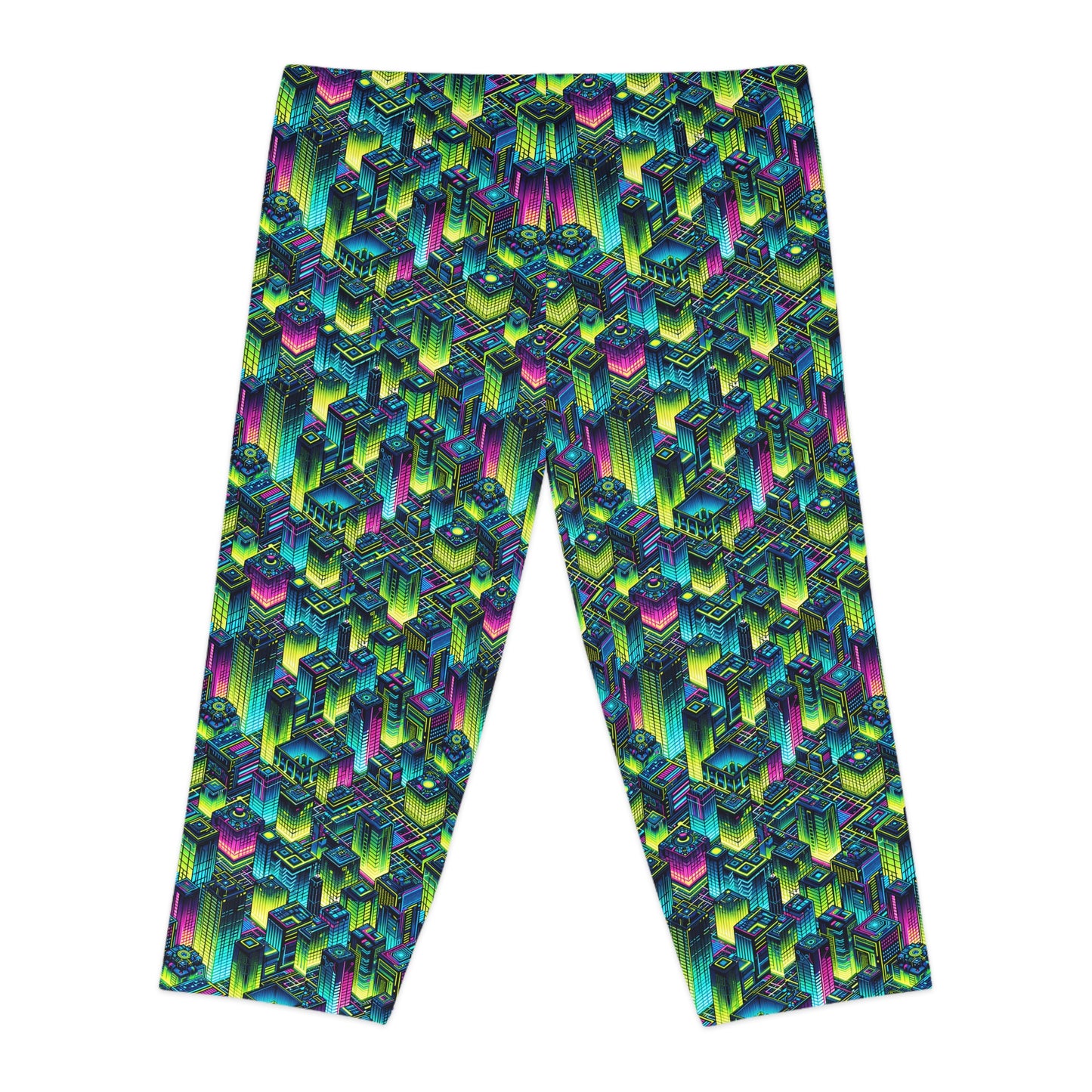 Tech-Infused Neon Tech-Forward Streetwear Women's Capri Leggings - 8404 Design-65