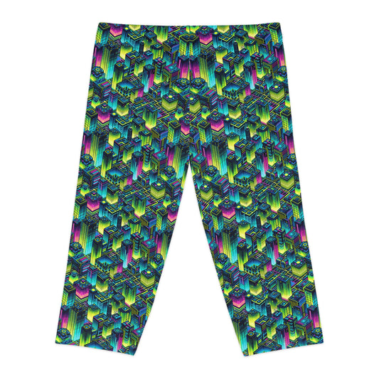 Tech-Infused Neon Tech-Forward Streetwear Women's Capri Leggings - 8404 Design-65