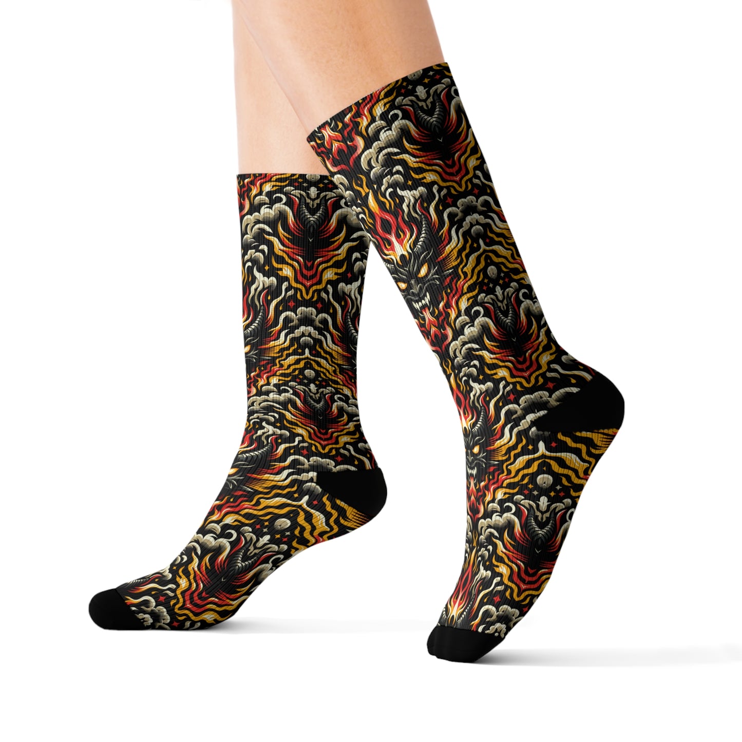 Flame Graphics Maximalist Streetwear Sublimation Socks - 8404 Design-59