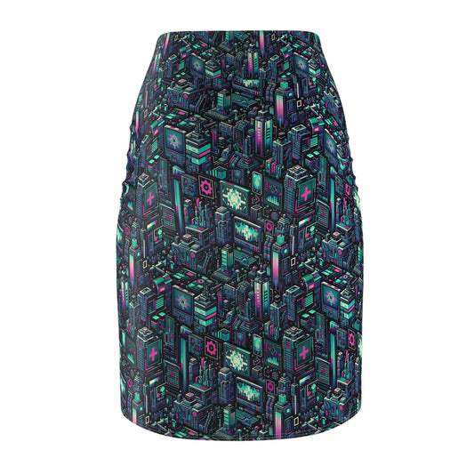 Digital Rebellion Tech-Inspired Streetwear Women's Pencil Skirt - 8404 Design-58