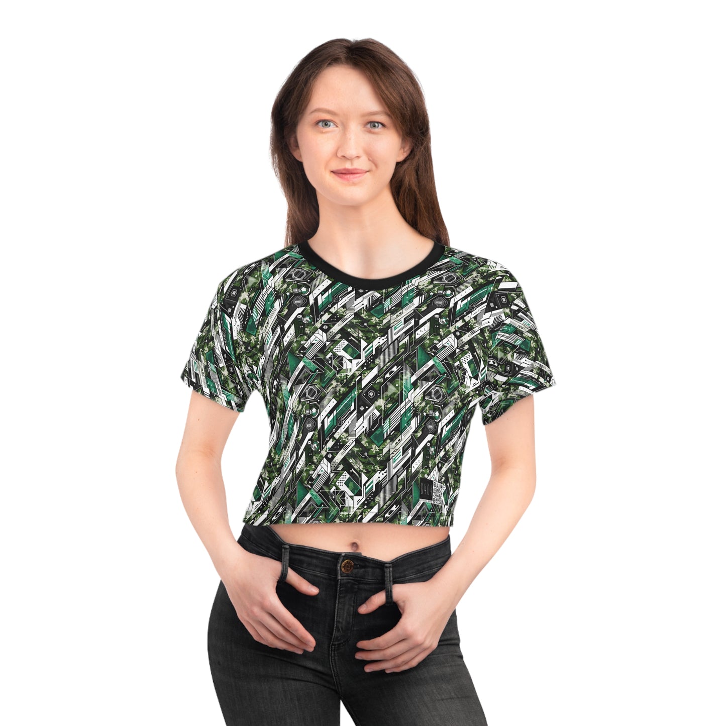 Tech Camo Fusion Tech-Forward Streetwear With a Futuristic Edge Crop Tee - 8404 Design-63