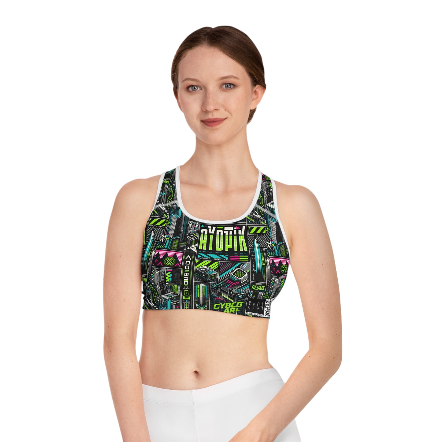 Tech-Forward Graphics Tech-Inspired Streetwear Sports Bra - 8404 Design-46