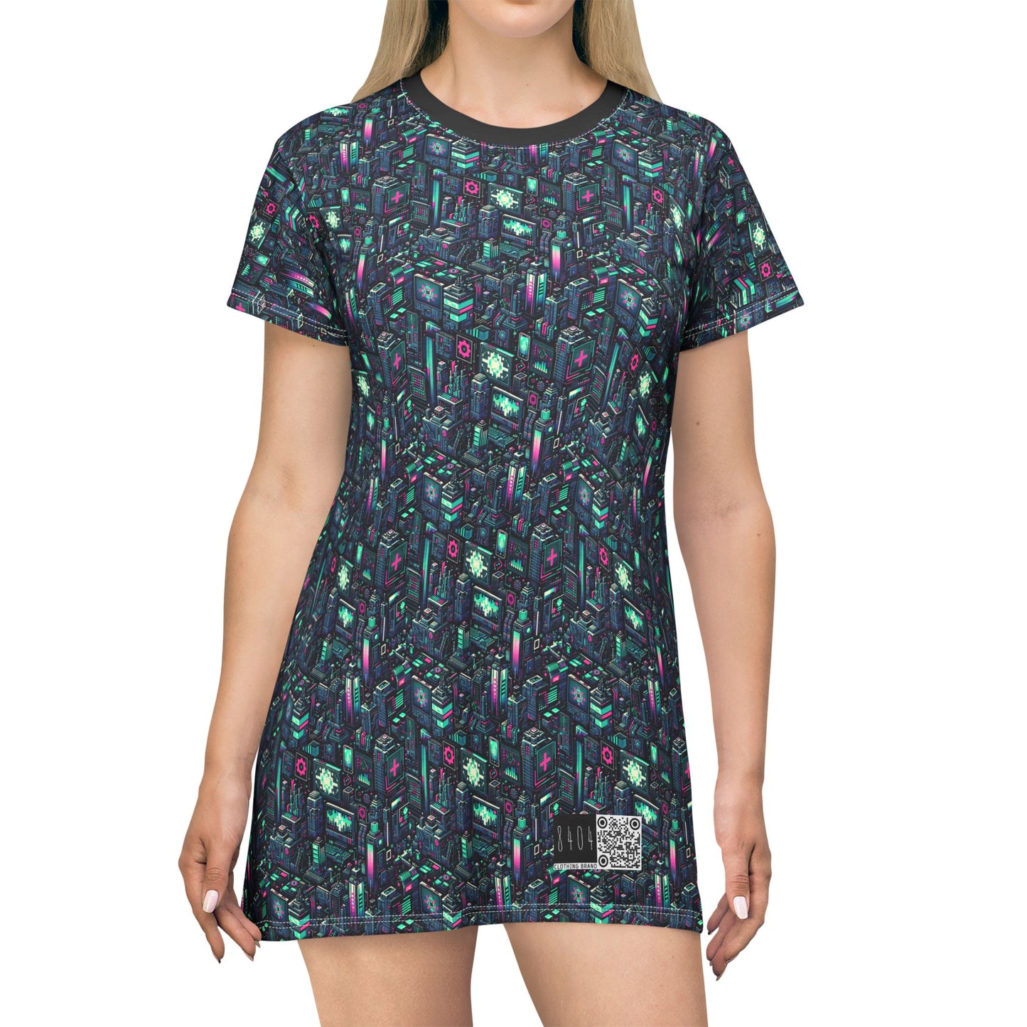 Digital Rebellion Tech-Inspired Streetwear T-Shirt Dress - 8404 Design-58