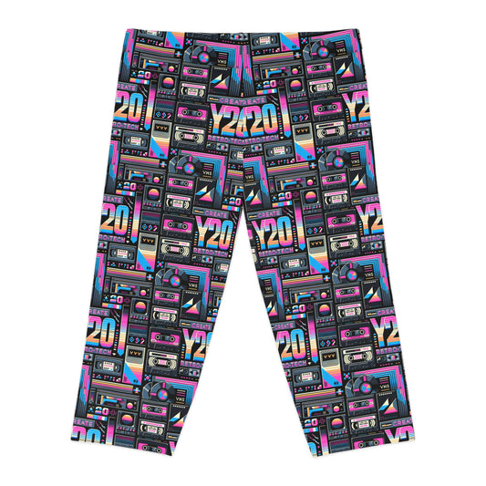 Digital Nostalgia Tech-Inspired Retro Fusion Women's Capri Leggings - 8404 Design-65