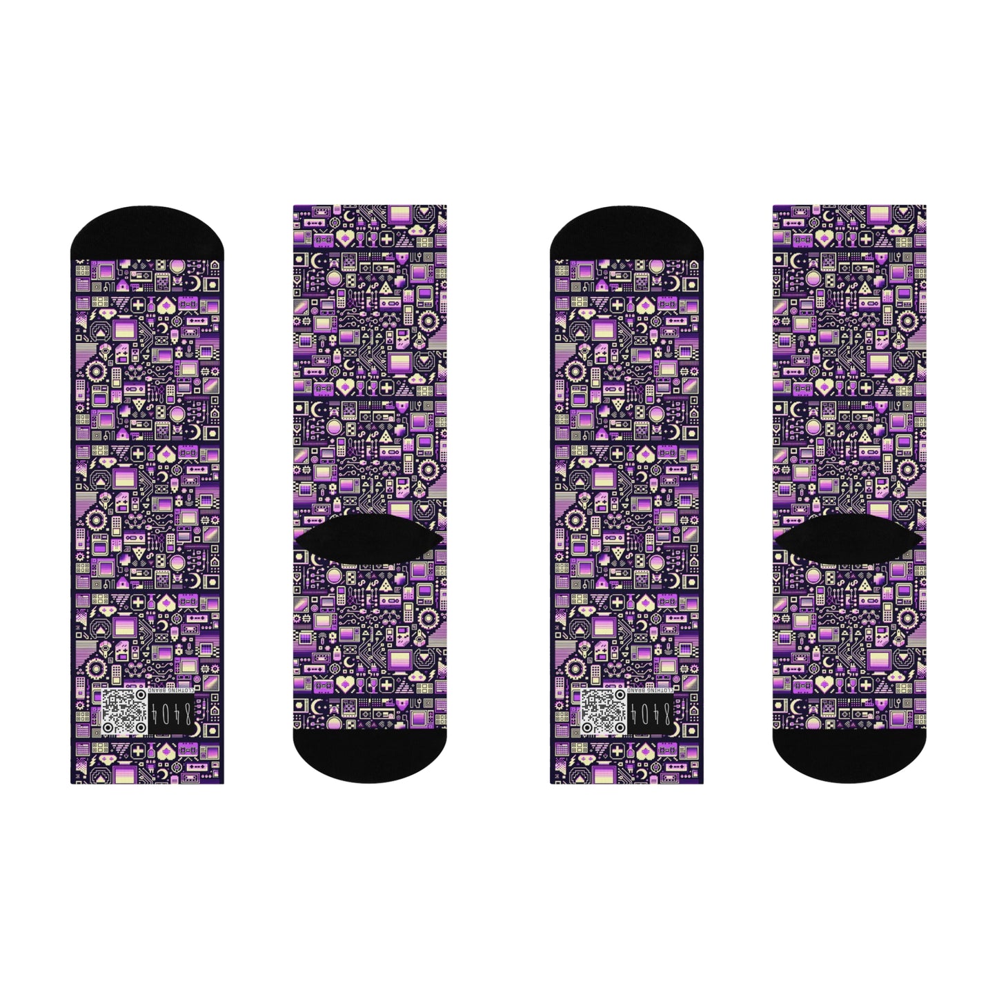 Digital Nostalgia Remix Modern Vintage Fusion Cushioned Crew Socks - 8404 Design-54