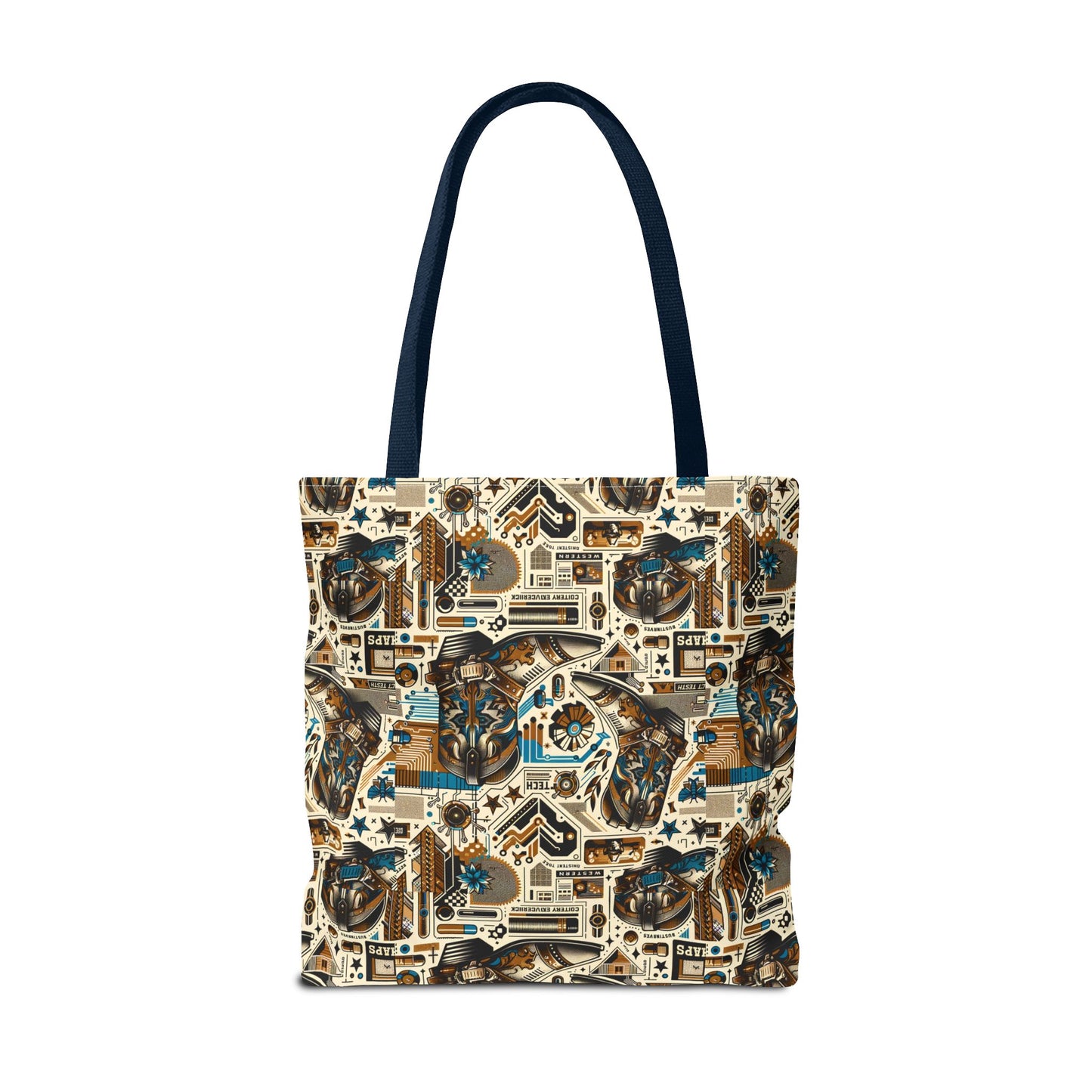 Digital Cowboy Chic Tech-Infused Western Fusion Tote Bag - 8404 Design-45