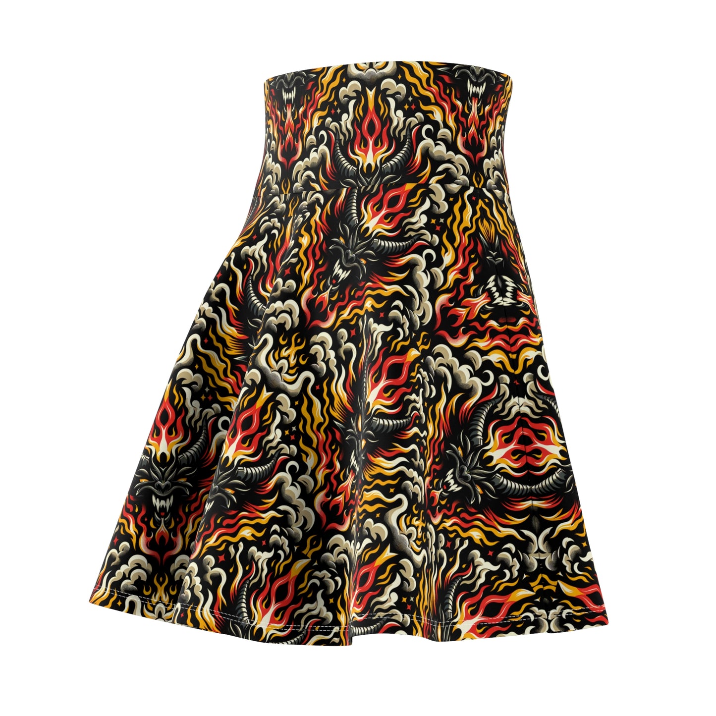 Flame Graphics Maximalist Streetwear Women's Skater Skirt - 8404 Design-59