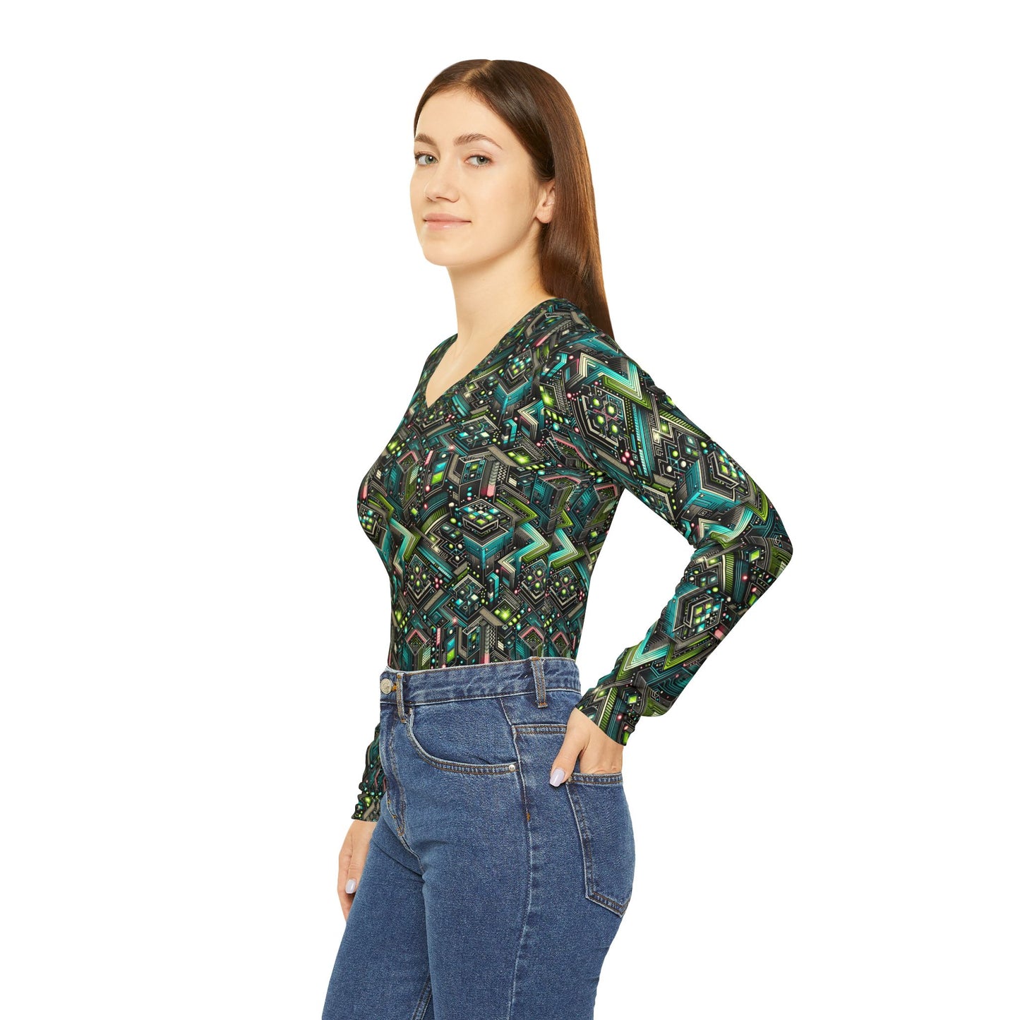 Women's Long Sleeve V-Neck Shirt Future Tech
