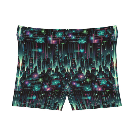 Tech Noir Graphics Cyberpunk Tech Aesthetic Women's Shorts - 8404 Design-69