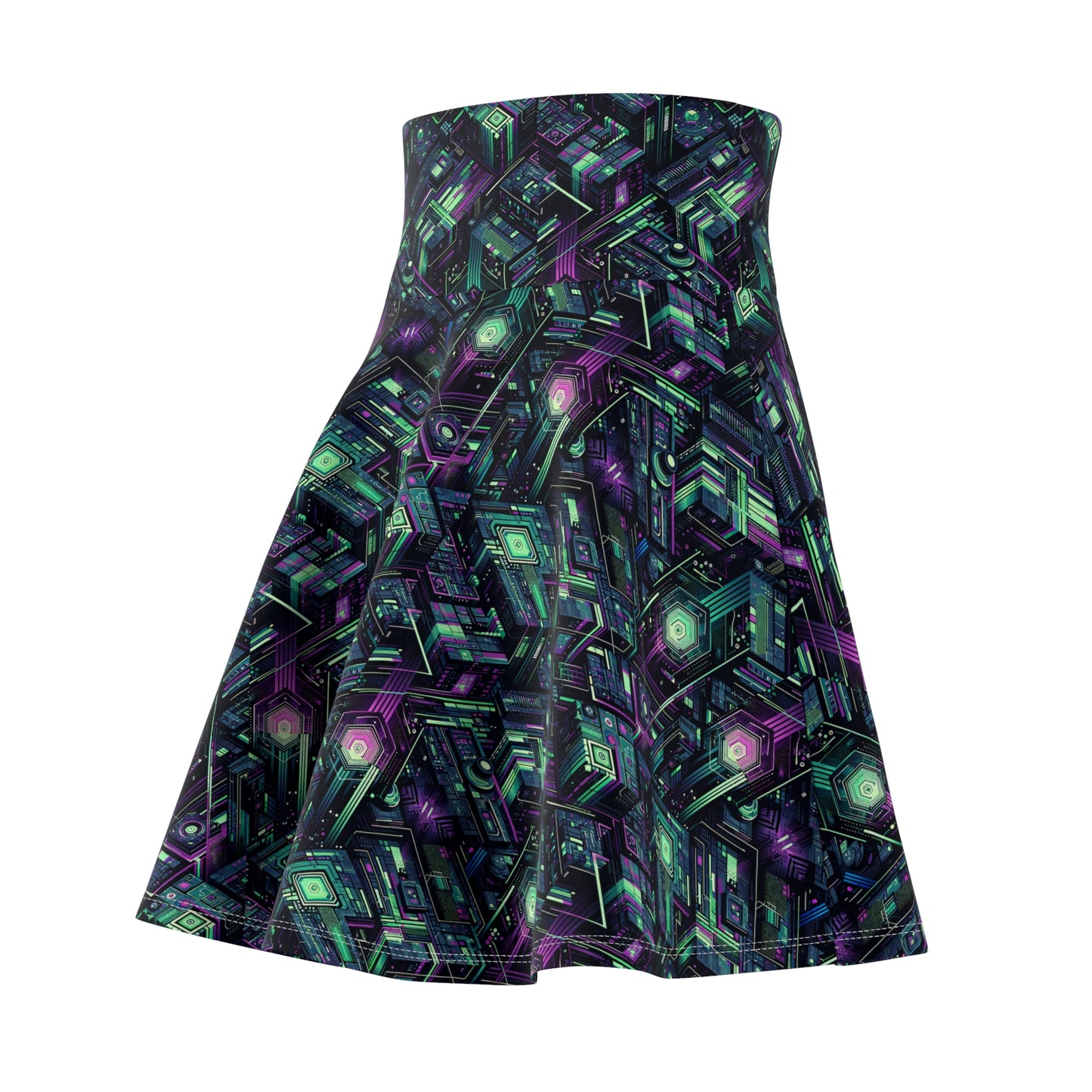 Tech Noir Aesthetics Tech-Forward Urban Dystopia Women's Skater Skirt - 8404 Design-43