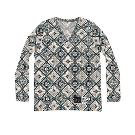 Tech Minimalism Minimalist Tech Women's Long Sleeve V-Neck Shirt - 8404 Design-60