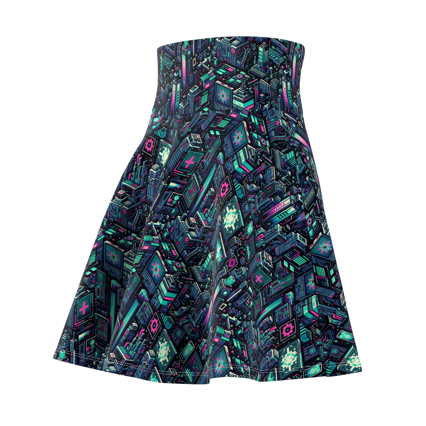 Digital Rebellion Tech-Inspired Streetwear Women's Skater Skirt - 8404 Design-58