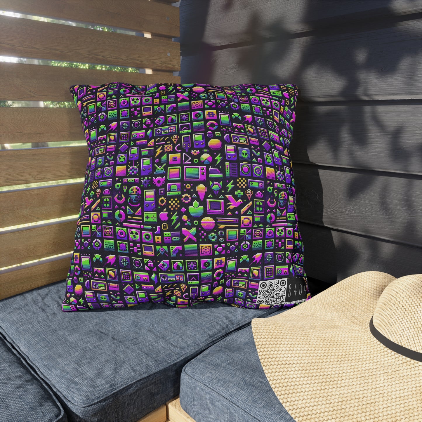 Digital Nostalgia Remix Modern Vintage Fusion Outdoor Pillow - 8404 Design-49